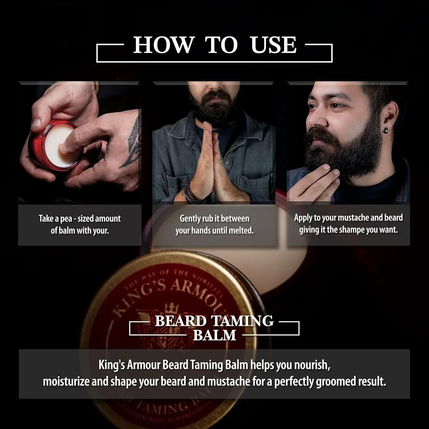 King’s Armour Beard Balm (50ml / 1.69 oz)–Styles, Strengthens, Softens and Grooms Beards and - Image 5