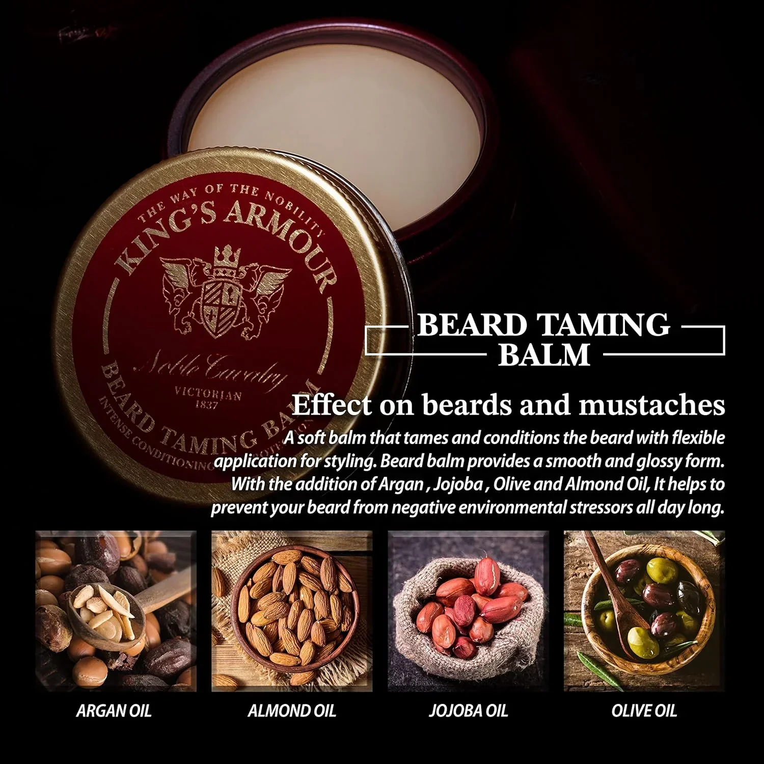 King’s Armour Beard Balm (50ml / 1.69 oz)–Styles, Strengthens, Softens and Grooms Beards and - Image 6