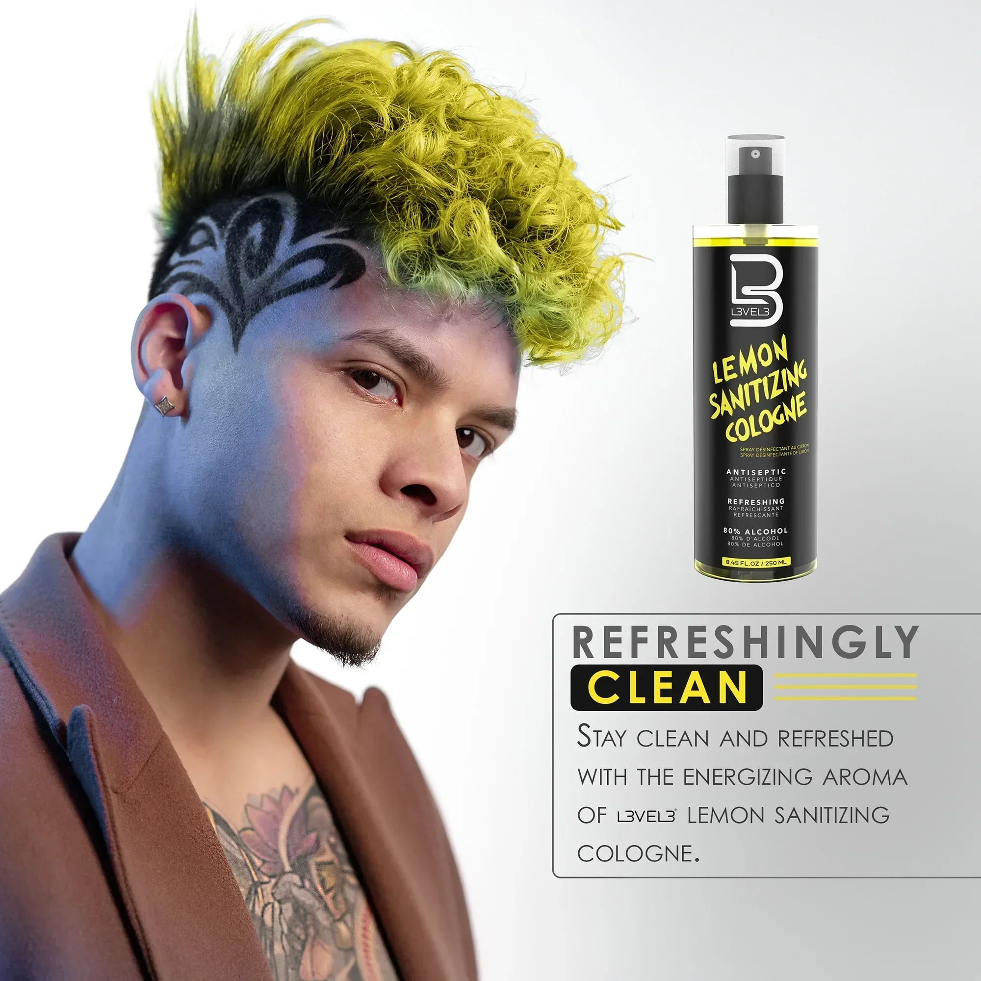 L3VEL3 Lemon Disinfecting Cologne for Men, Shaving Cologne, 8.45 oz - Image 3