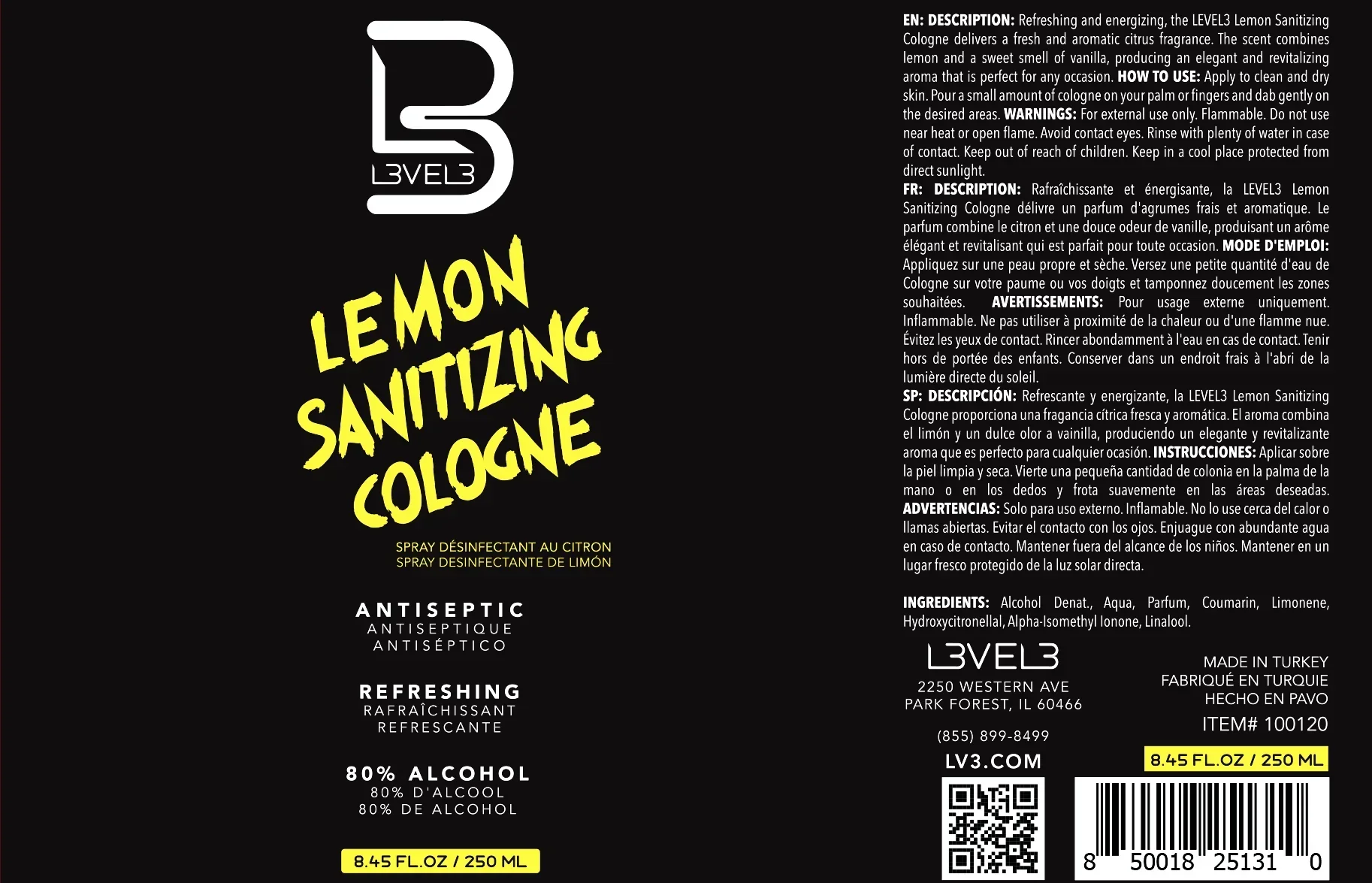 L3VEL3 Lemon Disinfecting Cologne for Men, Shaving Cologne, 8.45 oz - Image 4