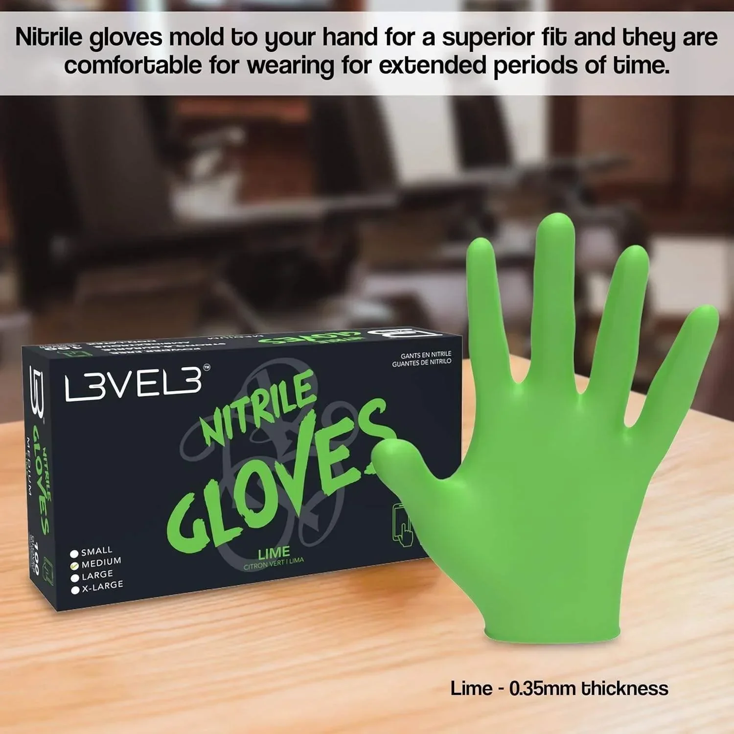 Level 3 Nitrile Gloves (100ct) - Lime Small Small - Image 6