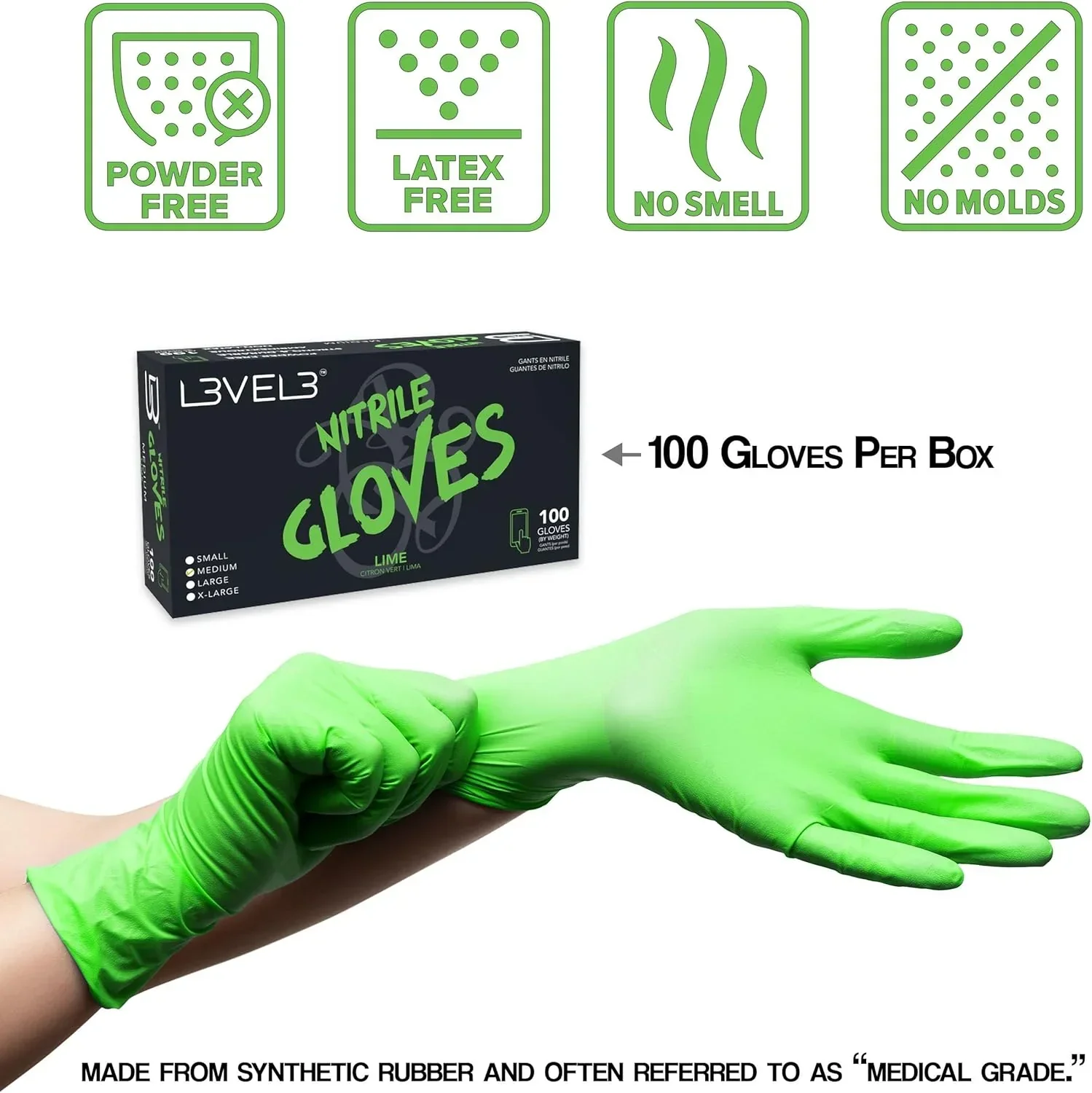 Level 3 Nitrile Gloves (100ct) Lime X-Large - Image 5