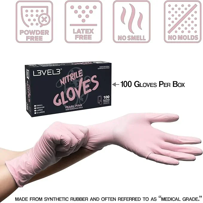 L3VEL3 Professional Nitrile Gloves Pink - 100 ct - Image 4