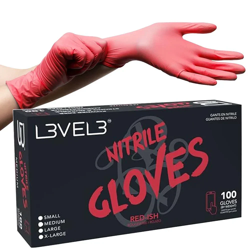 LV3 Nitrile Gloves (100ct) - Red Large Large - Image 3